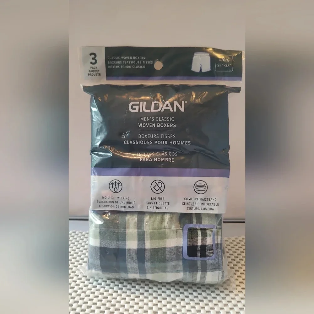 Gildan Men's Size Large Classic Woven Boxers 3-Pack Fits waist 36-38